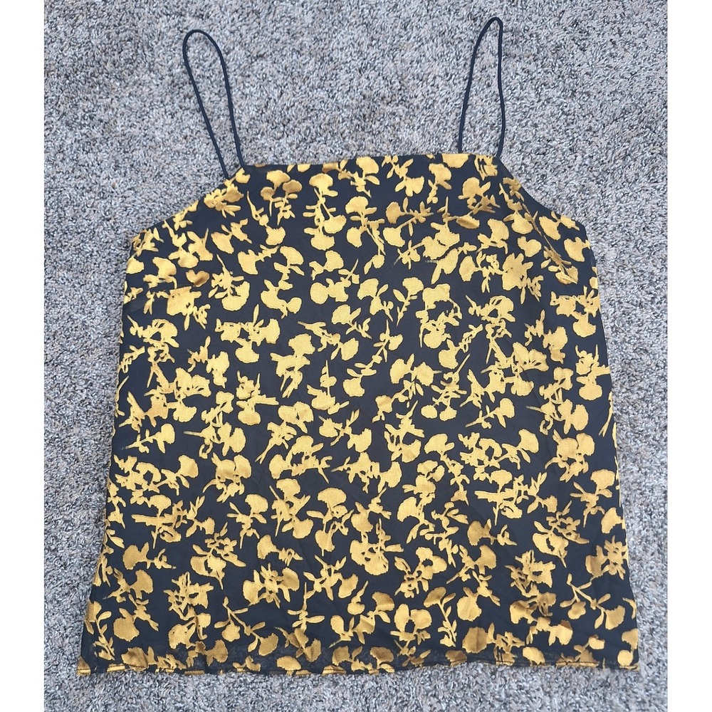 Club Monaco Womens Gold‎ Floral Burnout Cami Silk Blend Spaghetti Strap Top XS